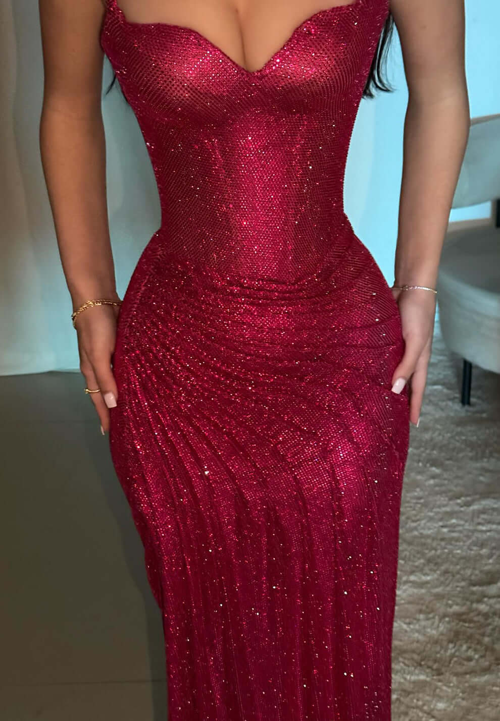 Increíble vestido de fiesta de lentejuelas fucsia, vestido formal largo de sirena con abertura