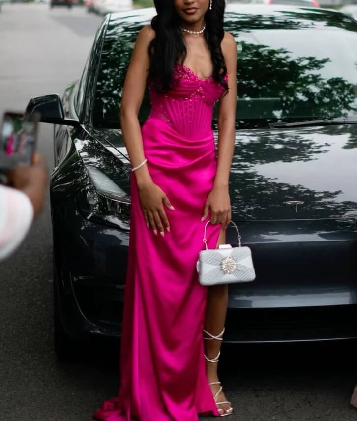 Fuchsia Sweetheart Prom Dress Mermaid Long Split Formal Gown