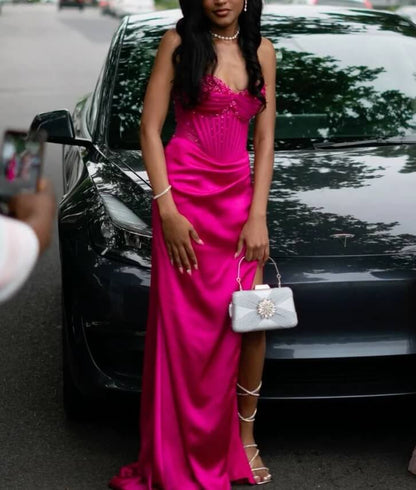 Fuchsia Sweetheart Prom Dress Mermaid Long Split Formal Gown