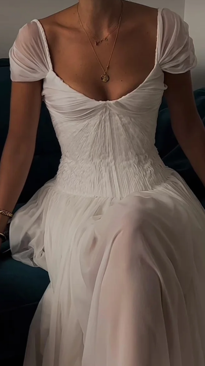 Beautiful White Chiffon A Line Prom Dress Wedding Dress SH1227