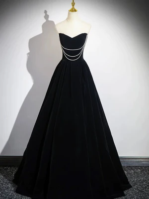 Vestidos de fiesta largos de terciopelo negro con hombros descubiertos y cuentas, vestidos de noche formales de graduación GG016