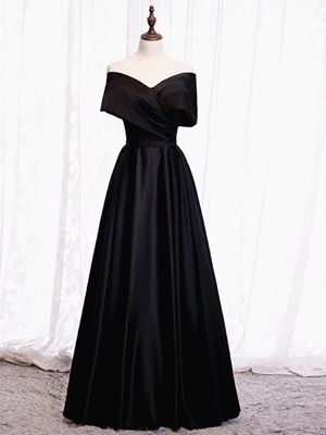 Nuevo y elegante vestido de fiesta largo con escote en A, hombros descubiertos, pliegues y escote en negro con espalda de corsé, vestidos de noche formales GG080