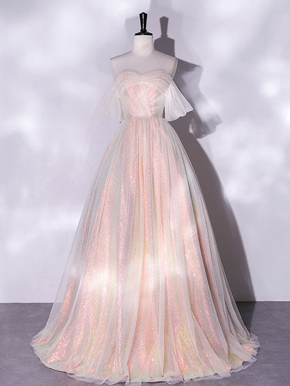 Nuevos vestidos de fiesta largos de encaje con hombros descubiertos y corte A brillante, vestidos de noche formales largos de encaje con hombros descubiertos GG083