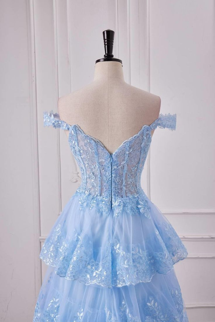 Nuevos vestidos de fiesta largos con hombros descubiertos, encaje, capas de lentejuelas y volantes, vestidos de noche formales largos GG084