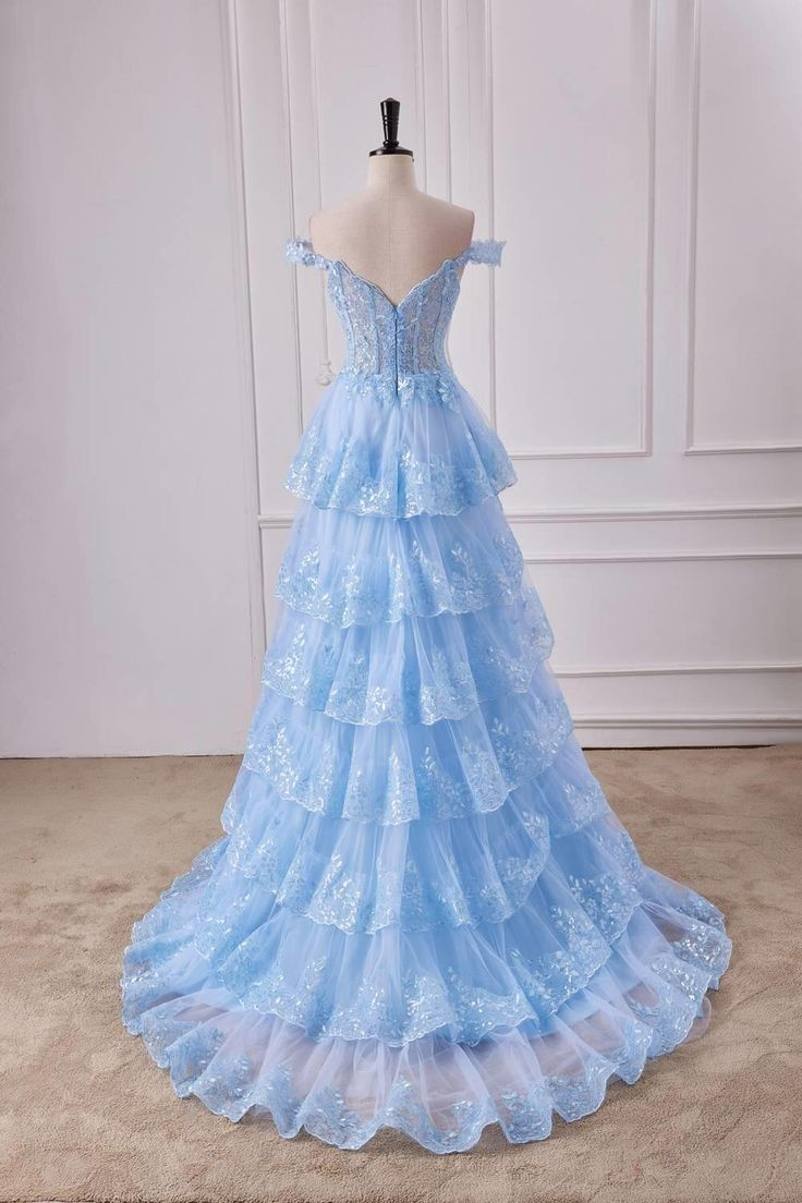 Nuevos vestidos de fiesta largos con hombros descubiertos, encaje, capas de lentejuelas y volantes, vestidos de noche formales largos GG084