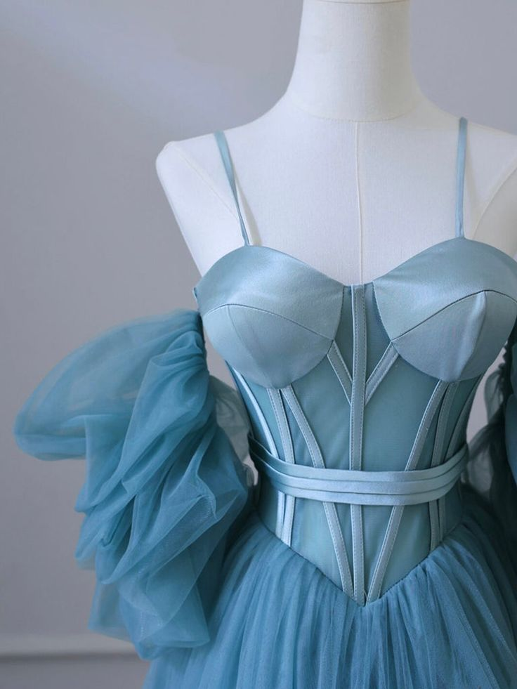 Nuevos y elegantes vestidos de fiesta largos de tul azul con hombros descubiertos y corte en A, vestidos de noche formales largos GG087