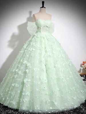 Nuevo y magnífico vestido de fiesta largo verde menta con escote en A y hombros descubiertos, con mariposas, vestido de noche formal, vestido de baile verde menta GG097