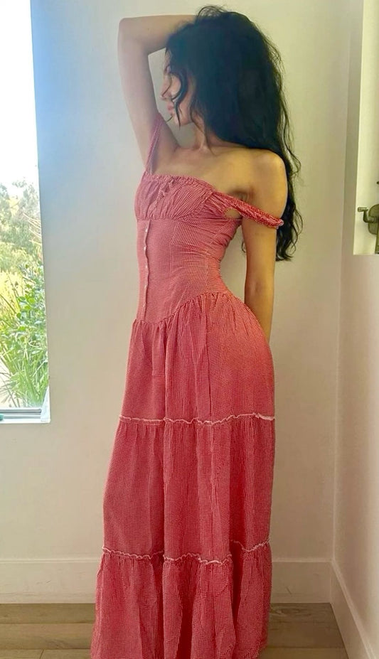 Elegante vestido de fiesta largo de poliéster con escote en forma de A y hombros descubiertos, vestido de noche GG1028