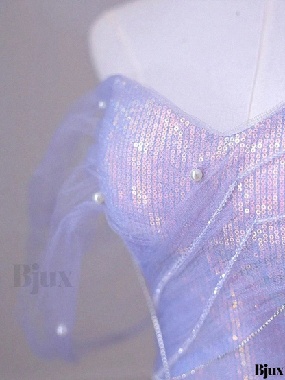 Nuevos y exquisitos vestidos de fiesta largos de sirena con hombros descubiertos, color lila, con lentejuelas y cuentas, vestidos de noche GG105