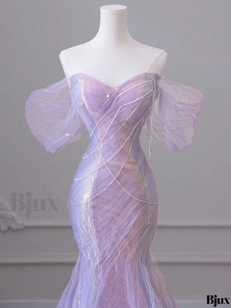 Nuevos y exquisitos vestidos de fiesta largos de sirena con hombros descubiertos, color lila, con lentejuelas y cuentas, vestidos de noche GG105