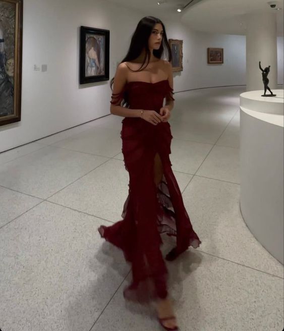 Vestido de fiesta largo de gasa con hombros descubiertos y tirantes finos de sirena, sexy, vestido de noche GG1064