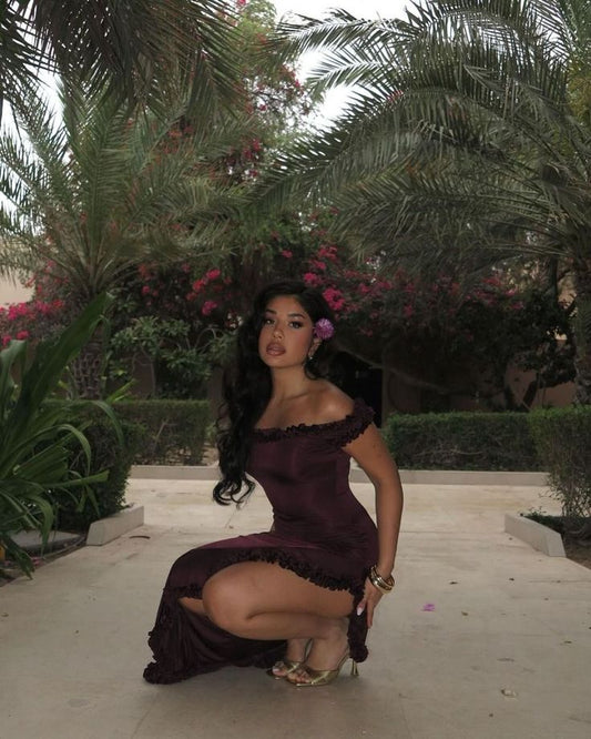 Vestido de fiesta largo de satén con abertura y hombros descubiertos, estilo sirena, sexy, vestido de noche GG1162