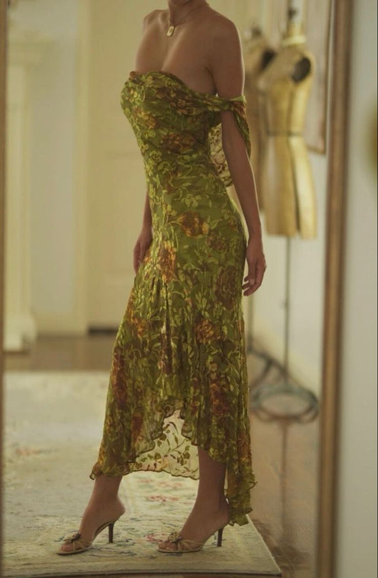 Vestido de fiesta largo de tul con estampado floral y hombros descubiertos, estilo sirena glamoroso, vestido de noche GG1175