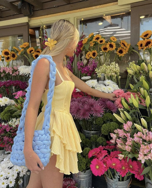 Vestido de fiesta corto de gasa amarillo pastel con tirantes finos, corte A, para regreso a casa y noche, GG1189