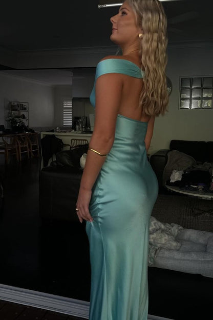 Vestido de fiesta largo de satén con hombros descubiertos y corte sirena, vestido de noche GG1231