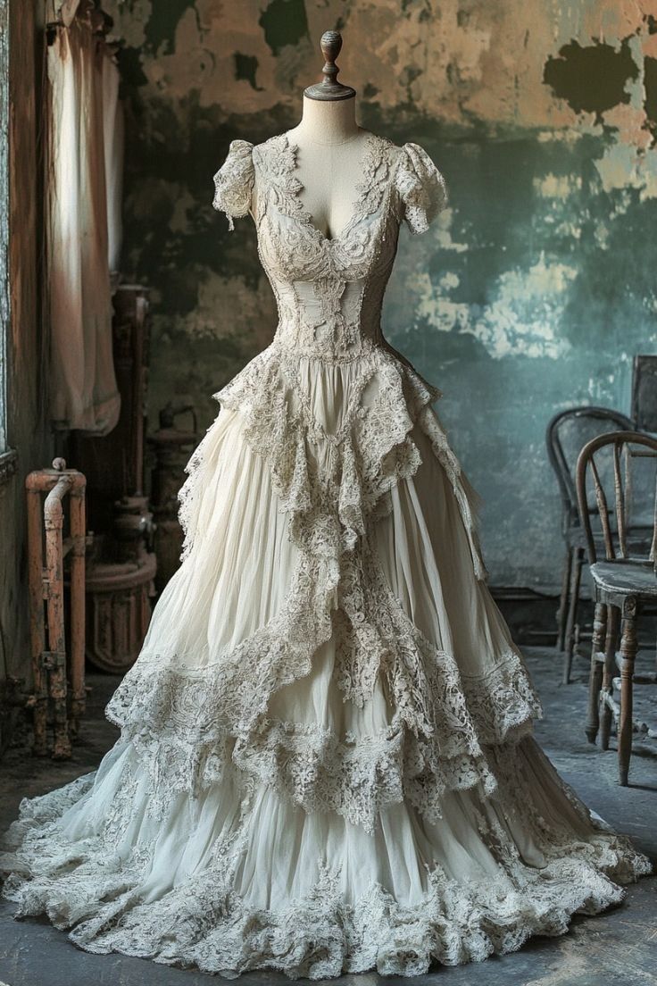 Vestido de fiesta largo elegante de corte A con encaje, escote en V, tul color marfil y apliques, vestido de novia o de noche GG1320