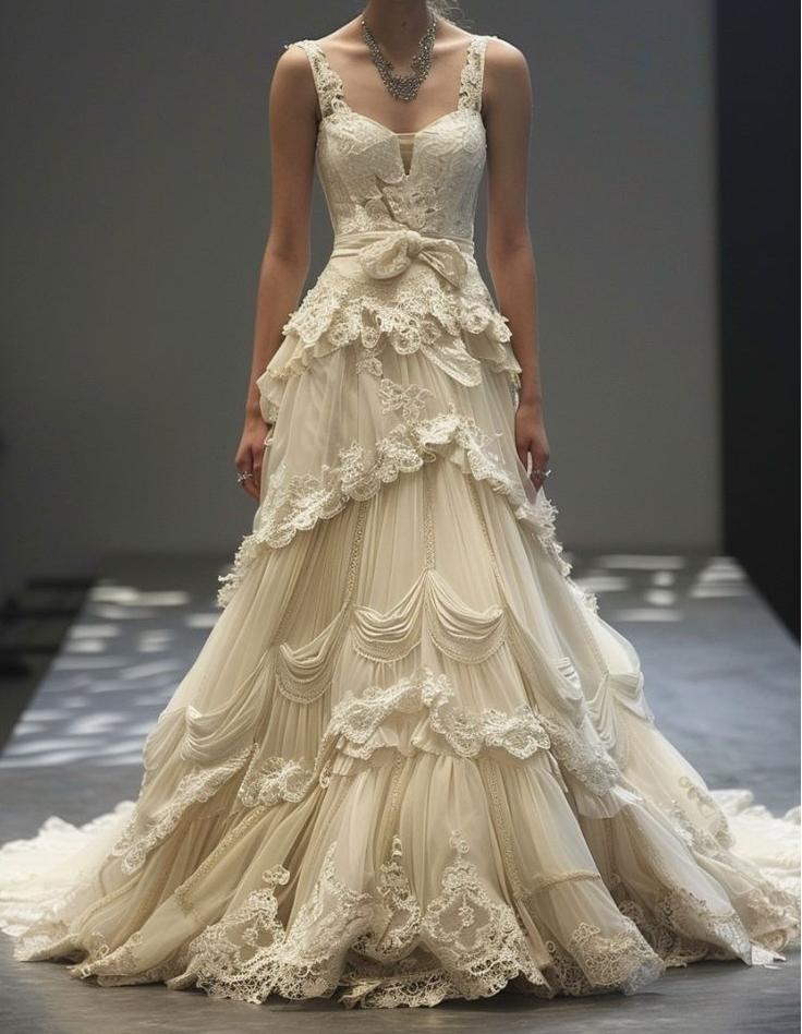Vestido largo vintage de fiesta, corte A, con tirantes de encaje, capas de tul y apliques, vestido de novia y vestido de noche GG1321
