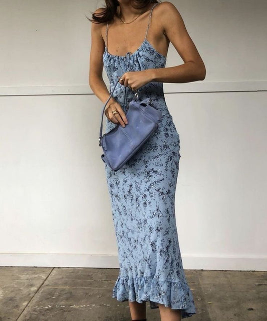 Vestido de fiesta largo de gasa con tirantes finos y dobladillo ondulado, elegante vestido de noche GG1359
