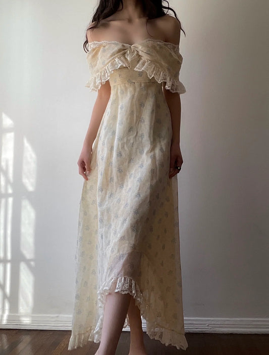 Vestido de fiesta largo de gasa con encaje, corte princesa, hombros descubiertos, estampado, vestido de noche GG1364