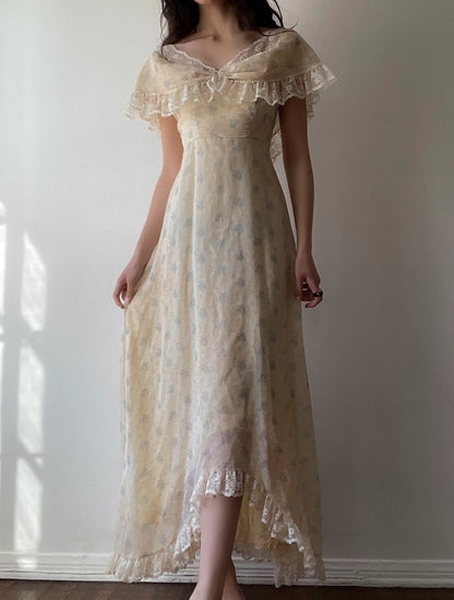 Vestido de fiesta largo de gasa con encaje, corte princesa, hombros descubiertos, estampado, vestido de noche GG1364