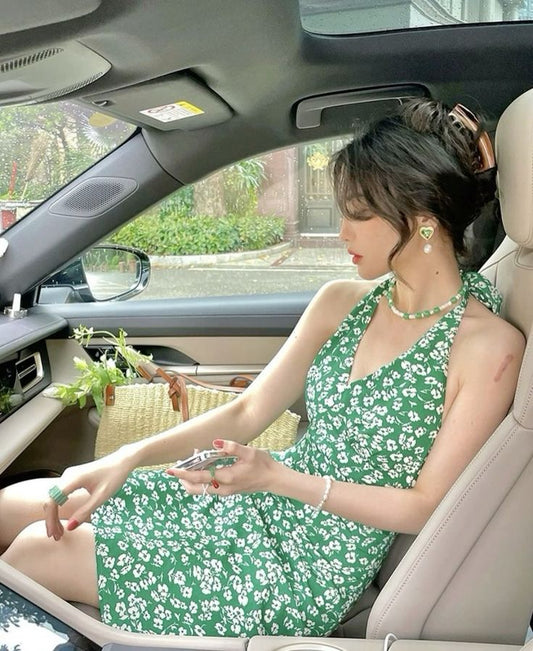 Vestido de fiesta corto con escote halter y escote en V, de satén verde, con corte sirena, para bienvenida y noche, GG1441