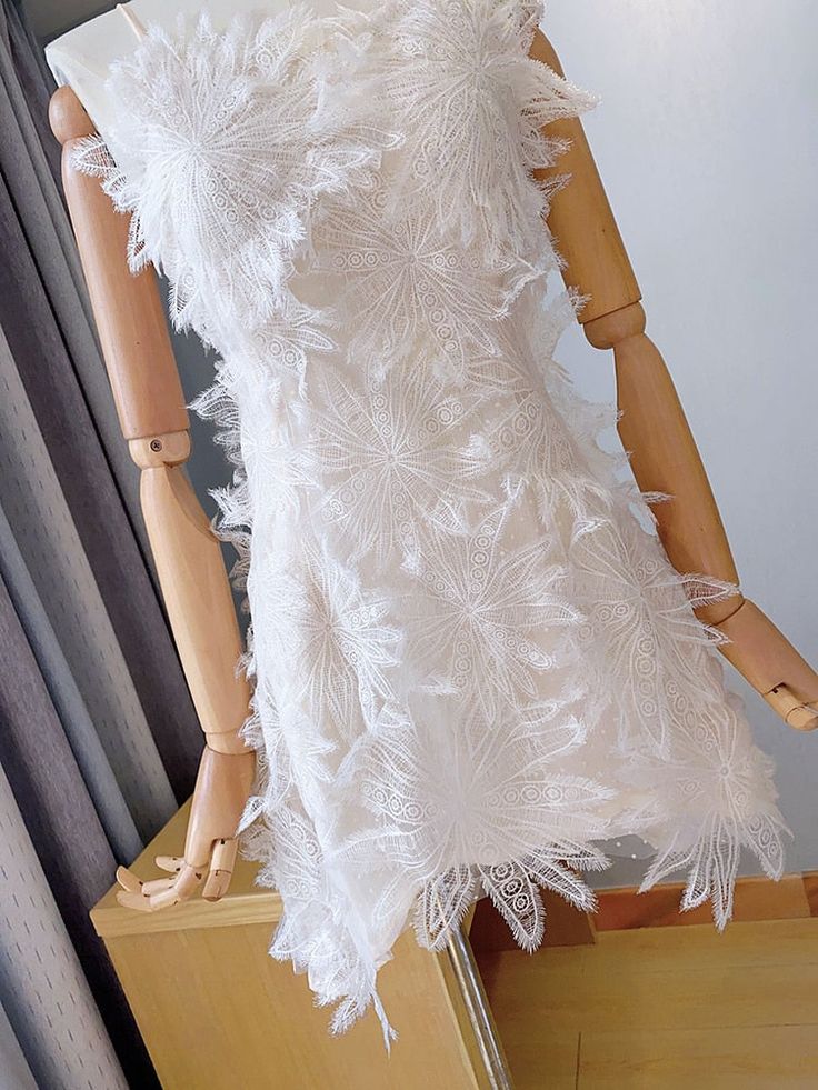Vestido coreano corto de encaje blanco con tirantes finos, corte A, para fiesta de bienvenida y noche, GG1447