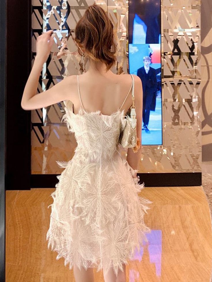 Vestido coreano corto de encaje blanco con tirantes finos, corte A, para fiesta de bienvenida y noche, GG1447
