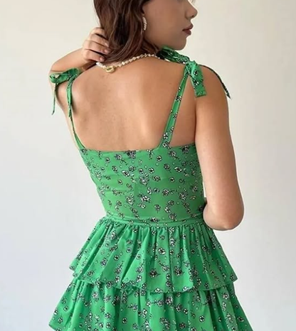 Vestido de fiesta corto elegante de satén con tirantes finos, corte en A y estampado escalonado, vestido de noche GG1502