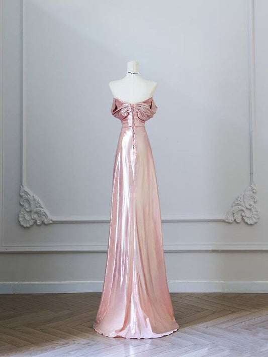 Hermoso vestido de fiesta largo de satén con hombros descubiertos y corte en A, vestido de noche GG1519