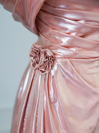 Hermoso vestido de fiesta largo de satén con hombros descubiertos y corte en A, vestido de noche GG1519