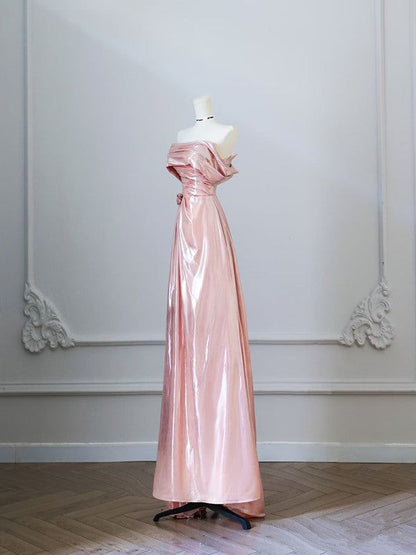Hermoso vestido de fiesta largo de satén con hombros descubiertos y corte en A, vestido de noche GG1519