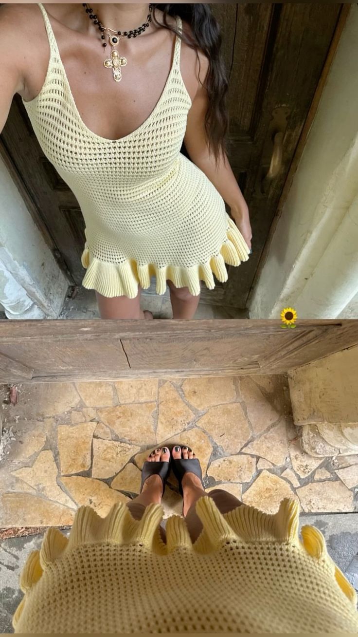 Vestido corto de fiesta, de fiesta y de noche, con tirantes finos, de sirena, tejido de punto en amarillo pastel, GG1585