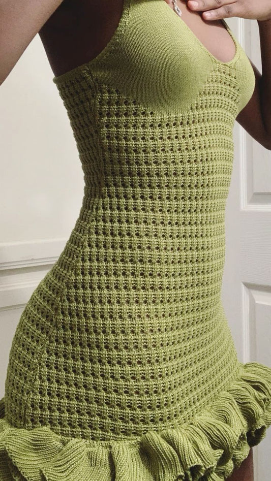 Vestido de fiesta corto elegante de sirena con tirantes finos, tejido de punto, calado, para regreso a casa y noche GG1586