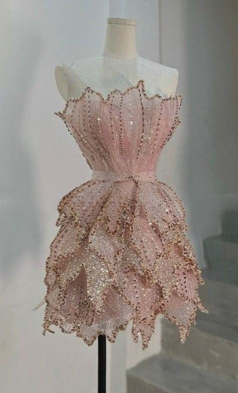 Glamuroso vestido de fiesta corto rosa sin tirantes con cuentas, corte A, vestido de noche GG1686