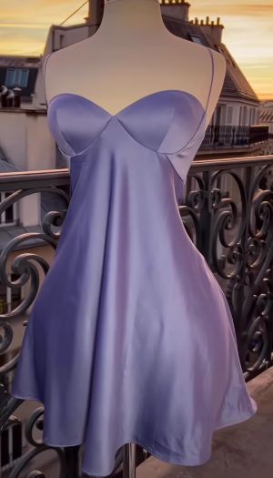 Vestido de fiesta corto de satén lila con tirantes finos, corte en A, sexy, para regreso a casa y noche, GG1800