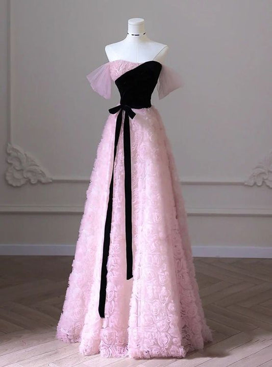 Elegante vestido de fiesta largo con hombros descubiertos, escote en A, apliques de lazo y estampado floral, vestido de noche GG181
