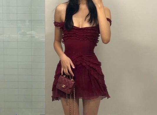 Vestido de fiesta corto de gasa con hombros descubiertos, elegante, corte A, para regreso a casa y noche GG1814