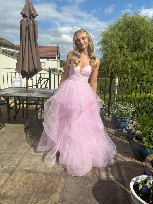 Pretty A Line Spaghetti Straps Light Pink Tulle Long Prom Dress,Evening Dress GG1822