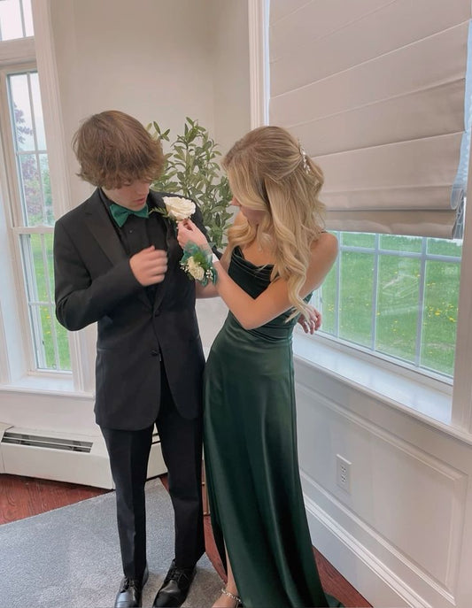 Elegant Mermaid Spaghetti Straps Dark Green Velvet Slit Long Prom Dress,Evening Dress GG1838