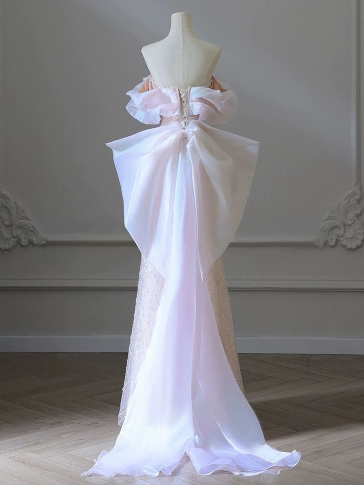Vestidos de fiesta largos de lujo, corte A, hombros descubiertos, lentejuelas, mangas abullonadas, lazo, cadena de perlas, vestidos de novia y de noche GG185