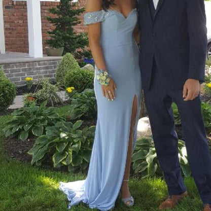 Hermoso vestido de fiesta largo de satén lavanda con escote sirena y abertura, vestido de noche GG1863