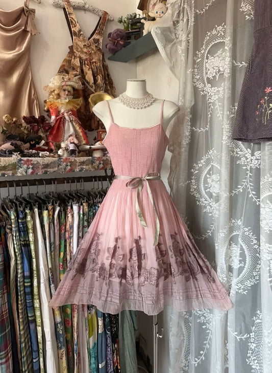Vestido corto elegante de gasa con tirantes finos, corte A, estampado, para fiesta de bienvenida y noche, GG1876