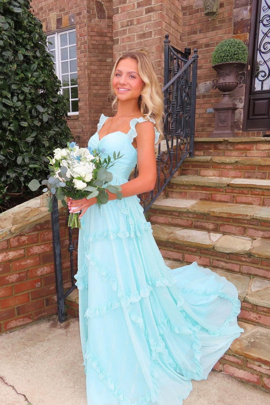 Pretty A Line Sweetheart Chiffon Ruffles Long Prom Dress,Evening Dress GG1903