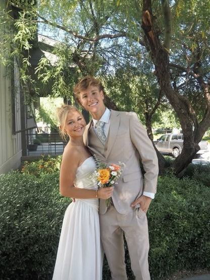Lovely A Line Strapless White Chiffon Slit Long Prom Dress,Evening Dress GG1911
