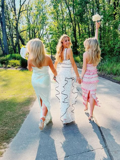 Beautiful A-line Crossover Neckline White Polka Dot Chiffon Long Prom Dress,Evening Dress GG1943