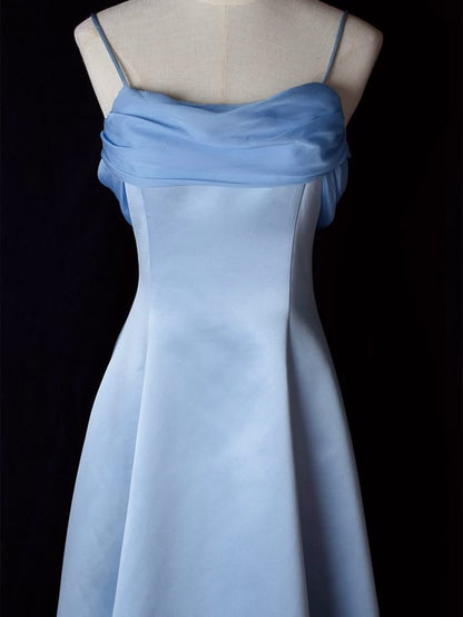 Elegant A Line Spaghetti Straps Satin Chiffon Long Prom Dress,Evening Dress GG1947