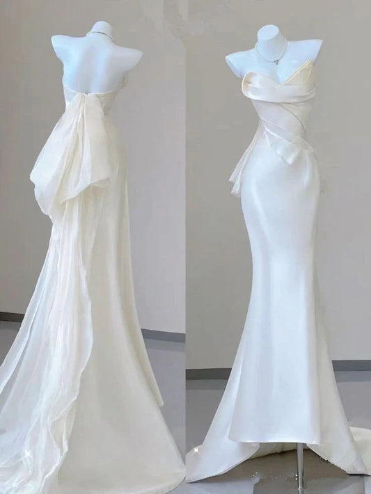 Beautiful Mermaid Sweetheart White Satin Long Prom Dress,Wedding Dress,Evening Dress GG1964