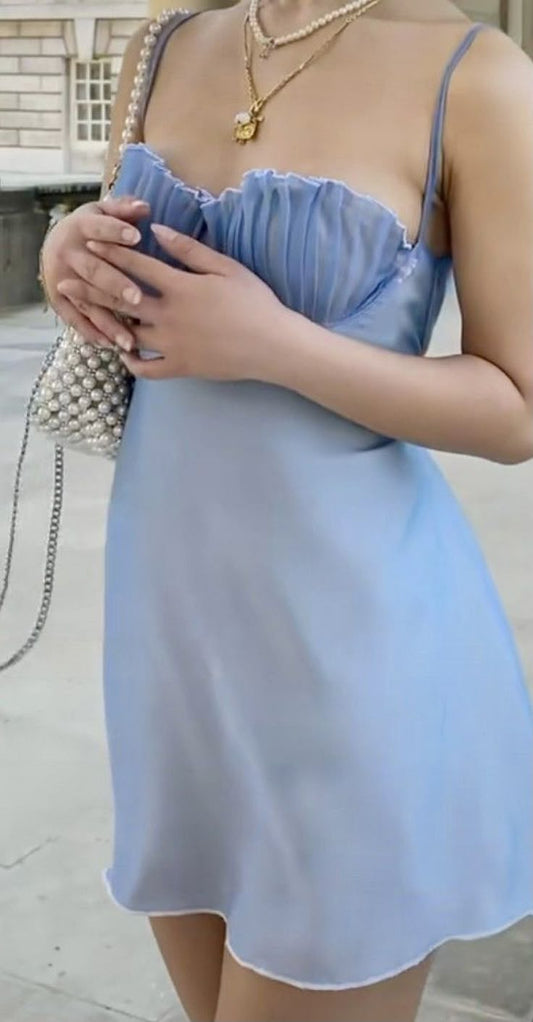 Precioso vestido de fiesta corto de gasa lila con tirantes finos, corte A, para regreso a casa y noche, GG1987