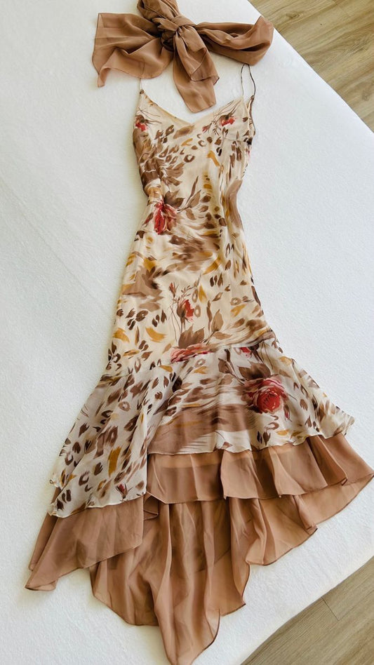 Fashion A Line Spaghetti Straps Chiffon Printing Long Prom Dress,Evening Dress GG2005