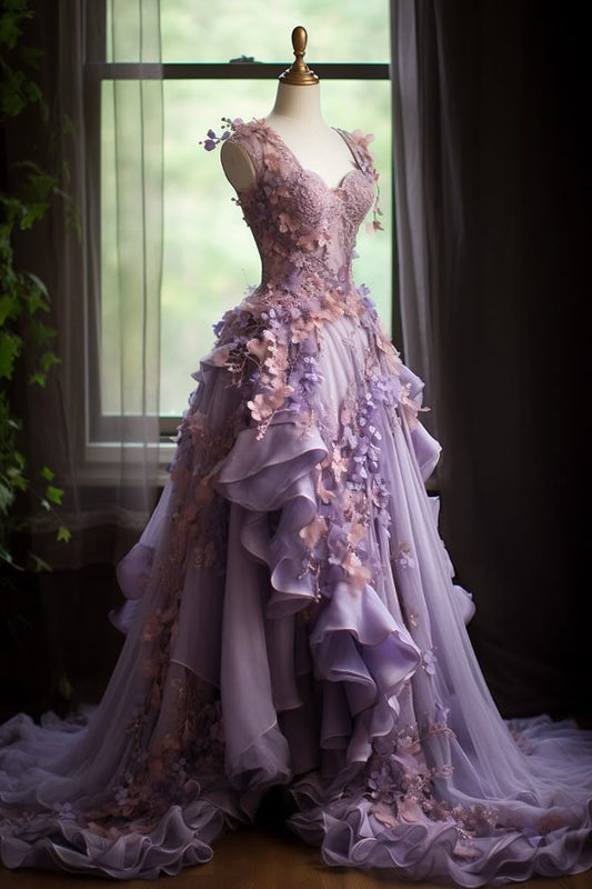 Chic A Line Sweetheart Chiffon Tulle Applique Long Prom Dress,Evening Dress GG2008
